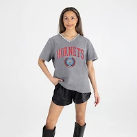 Women's Gameday Couture Gray Delaware State Hornets Iconic Edge Rhinestone V-Neck T-Shirt