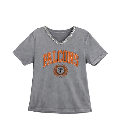 Women's Gameday Couture Gray Bowling Green St. Falcons Iconic Edge Rhinestone V-Neck T-Shirt