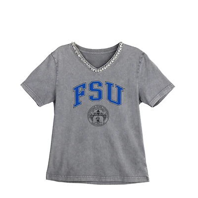 Women's Gameday Couture Gray Fayetteville State Broncos Iconic Edge Rhinestone V-Neck T-Shirt