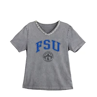 Women's Gameday Couture Gray Fayetteville State Broncos Iconic Edge Rhinestone V-Neck T-Shirt