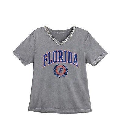 Women's Gameday Couture Gray Florida Gators Iconic Edge Rhinestone V-Neck T-Shirt