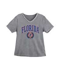 Women's Gameday Couture Gray Florida Gators Iconic Edge Rhinestone V-Neck T-Shirt
