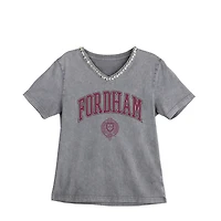 Women's Gameday Couture Gray Fordham Rams Iconic Edge Rhinestone V-Neck T-Shirt