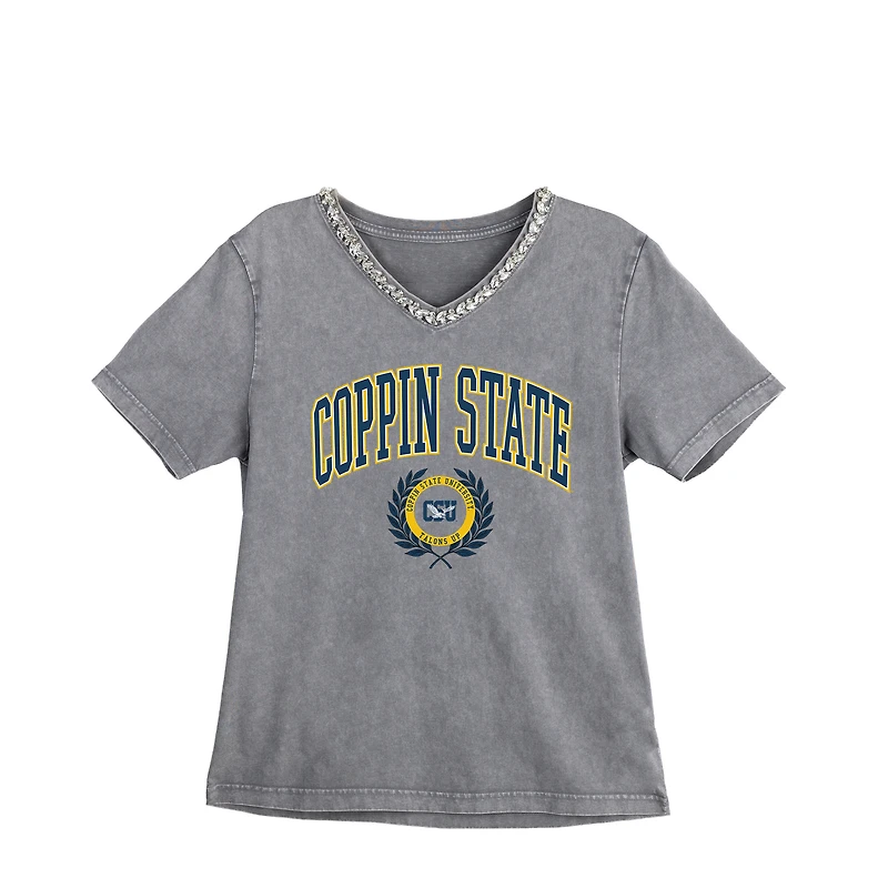 Women's Gameday Couture Gray Coppin State Eagles Iconic Edge Rhinestone V-Neck T-Shirt