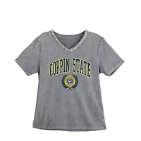 Women's Gameday Couture Gray Coppin State Eagles Iconic Edge Rhinestone V-Neck T-Shirt