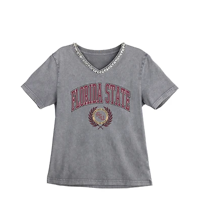 Women's Gameday Couture Gray Florida State Seminoles Iconic Edge Rhinestone V-Neck T-Shirt
