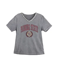 Women's Gameday Couture Gray Florida State Seminoles Iconic Edge Rhinestone V-Neck T-Shirt