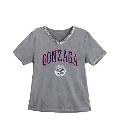 Women's Gameday Couture Gray Gonzaga Bulldogs Iconic Edge Rhinestone V-Neck T-Shirt