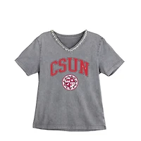 Women's Gameday Couture Gray Cal State Northridge Matadors Iconic Edge Rhinestone V-Neck T-Shirt