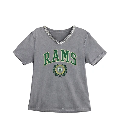 Women's Gameday Couture Gray Colorado State Rams Iconic Edge Rhinestone V-Neck T-Shirt