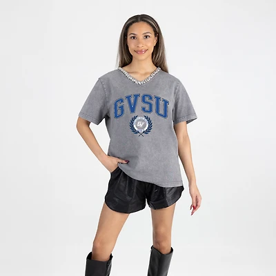 Women's Gameday Couture Gray Grand Valley State Lakers Iconic Edge Rhinestone V-Neck T-Shirt