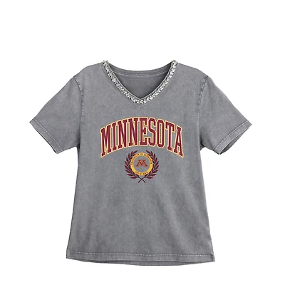 Women's Gameday Couture Gray Minnesota Golden Gophers Iconic Edge Rhinestone V-Neck T-Shirt