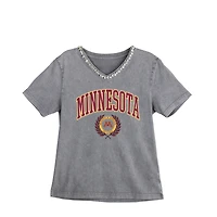 Women's Gameday Couture Gray Minnesota Golden Gophers Iconic Edge Rhinestone V-Neck T-Shirt