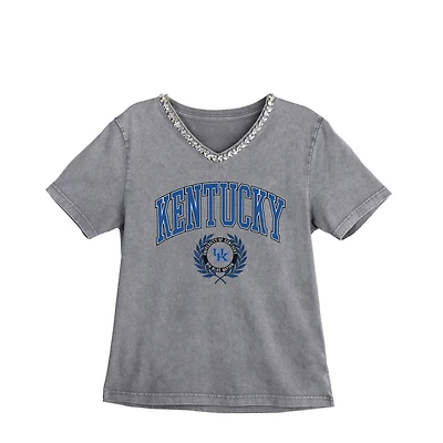 Women's Gameday Couture Gray Kentucky Wildcats Iconic Edge Rhinestone V-Neck T-Shirt