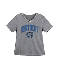 Women's Gameday Couture Gray Kentucky Wildcats Iconic Edge Rhinestone V-Neck T-Shirt