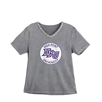 Women's Gameday Couture Gray High Point Panthers Iconic Edge Rhinestone V-Neck T-Shirt