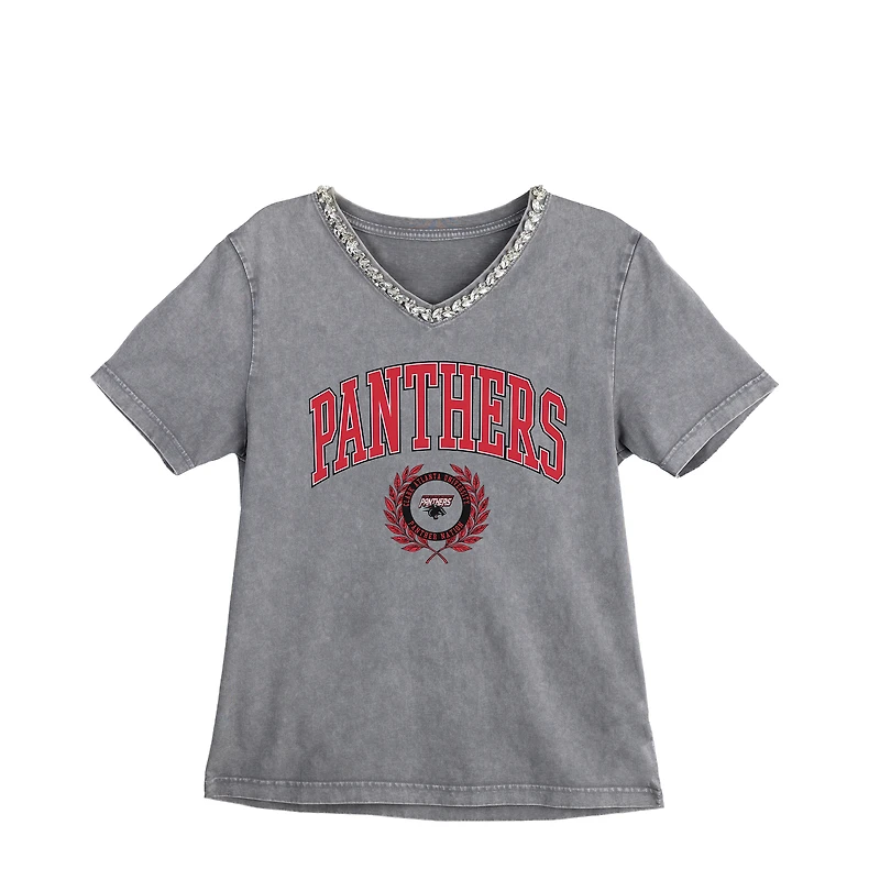 Women's Gameday Couture Gray Clark Atlanta University Panthers Iconic Edge Rhinestone V-Neck T-Shirt