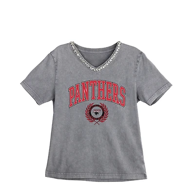 Women's Gameday Couture Gray Clark Atlanta University Panthers Iconic Edge Rhinestone V-Neck T-Shirt