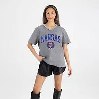 Women's Gameday Couture Gray Kansas Jayhawks Iconic Edge Rhinestone V-Neck T-Shirt