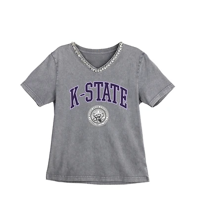 Women's Gameday Couture Gray Kansas State Wildcats Iconic Edge Rhinestone V-Neck T-Shirt