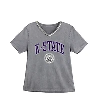 Women's Gameday Couture Gray Kansas State Wildcats Iconic Edge Rhinestone V-Neck T-Shirt