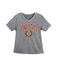Women's Gameday Couture Gray Iowa State Cyclones Iconic Edge Rhinestone V-Neck T-Shirt