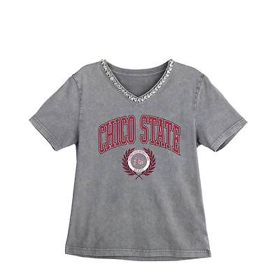 Women's Gameday Couture Gray Cal State Chico Wildcats Iconic Edge Rhinestone V-Neck T-Shirt