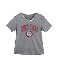 Women's Gameday Couture Gray Cal State Chico Wildcats Iconic Edge Rhinestone V-Neck T-Shirt