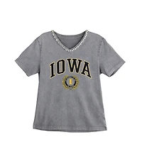Women's Gameday Couture Gray Iowa Hawkeyes Iconic Edge Rhinestone V-Neck T-Shirt