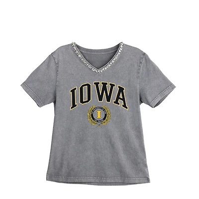 Women's Gameday Couture Gray Iowa Hawkeyes Iconic Edge Rhinestone V-Neck T-Shirt