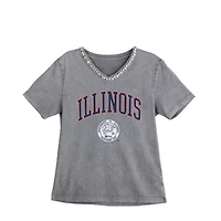 Women's Gameday Couture Gray Illinois Fighting Illini Iconic Edge Rhinestone V-Neck T-Shirt