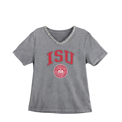 Women's Gameday Couture Gray Illinois State Redbirds Iconic Edge Rhinestone V-Neck T-Shirt