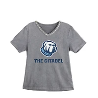 Women's Gameday Couture Gray Citadel Bulldogs Iconic Edge Rhinestone V-Neck T-Shirt
