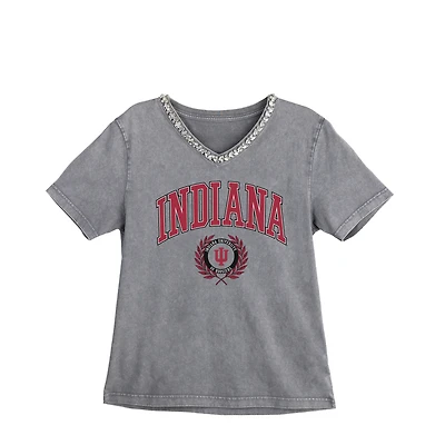Women's Gameday Couture Gray Indiana Hoosiers Iconic Edge Rhinestone V-Neck T-Shirt