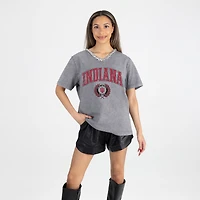 Women's Gameday Couture Gray Indiana Hoosiers Iconic Edge Rhinestone V-Neck T-Shirt