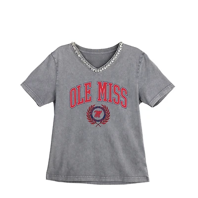 Women's Gameday Couture Gray Ole Miss Rebels Iconic Edge Rhinestone V-Neck T-Shirt