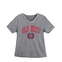 Women's Gameday Couture Gray Ole Miss Rebels Iconic Edge Rhinestone V-Neck T-Shirt