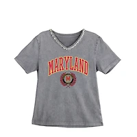 Women's Gameday Couture Gray Maryland Terrapins Iconic Edge Rhinestone V-Neck T-Shirt