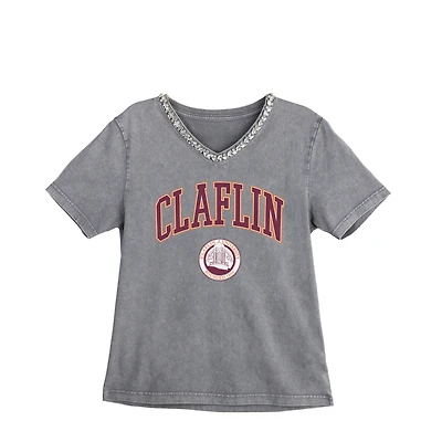 Women's Gameday Couture Gray Claflin Panthers Iconic Edge Rhinestone V-Neck T-Shirt