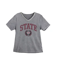 Women's Gameday Couture Gray Mississippi State Bulldogs Iconic Edge Rhinestone V-Neck T-Shirt