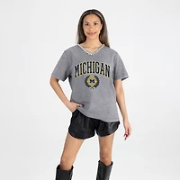 Women's Gameday Couture Gray Michigan Wolverines Iconic Edge Rhinestone V-Neck T-Shirt