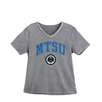 Women's Gameday Couture Gray MTSU Blue Raiders Iconic Edge Rhinestone V-Neck T-Shirt