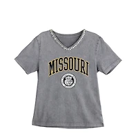Women's Gameday Couture Gray Missouri Tigers Iconic Edge Rhinestone V-Neck T-Shirt