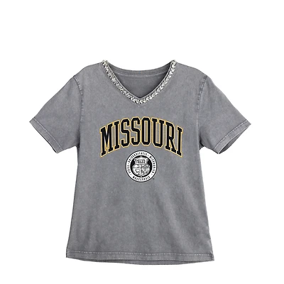 Women's Gameday Couture Gray Missouri Tigers Iconic Edge Rhinestone V-Neck T-Shirt