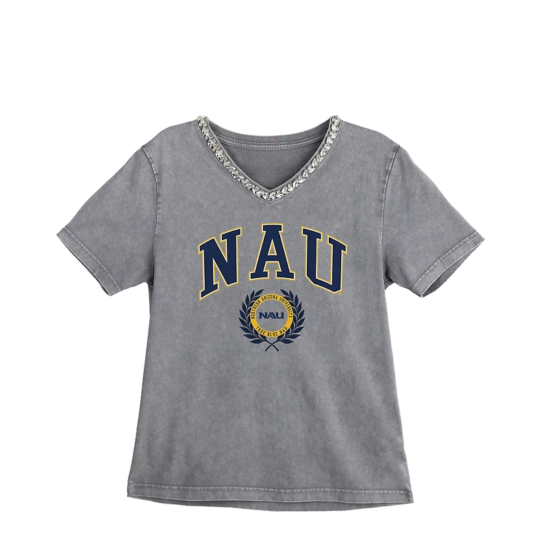 Women's Gameday Couture Gray Northern Arizona Lumberjacks Iconic Edge Rhinestone V-Neck T-Shirt