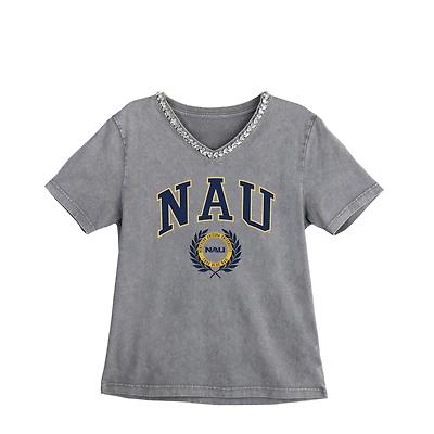 Women's Gameday Couture Gray Northern Arizona Lumberjacks Iconic Edge Rhinestone V-Neck T-Shirt