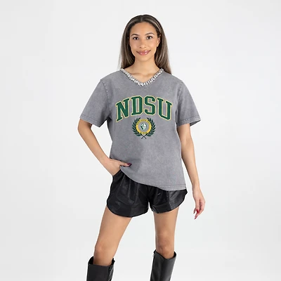 Women's Gameday Couture Gray NDSU Bison Iconic Edge Rhinestone V-Neck T-Shirt