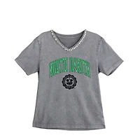 Women's Gameday Couture Gray North Dakota Fighting Hawks Iconic Edge Rhinestone V-Neck T-Shirt