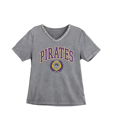 Women's Gameday Couture Gray ECU Pirates Iconic Edge Rhinestone V-Neck T-Shirt