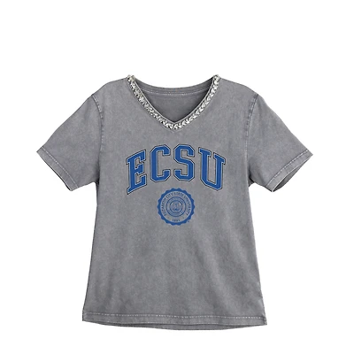 Women's Gameday Couture Gray Elizabeth City State University Vikings Iconic Edge Rhinestone V-Neck T-Shirt